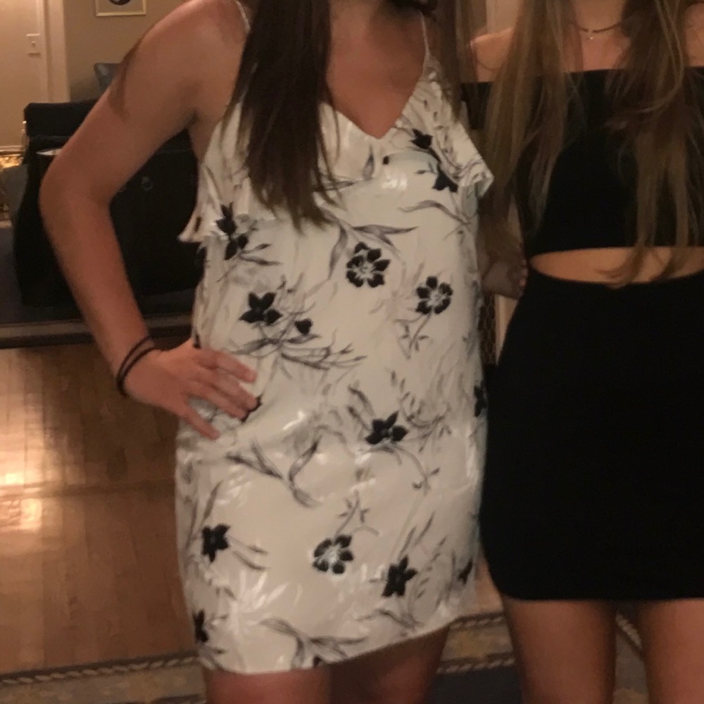Alice + Olivia black and white floral satin dress